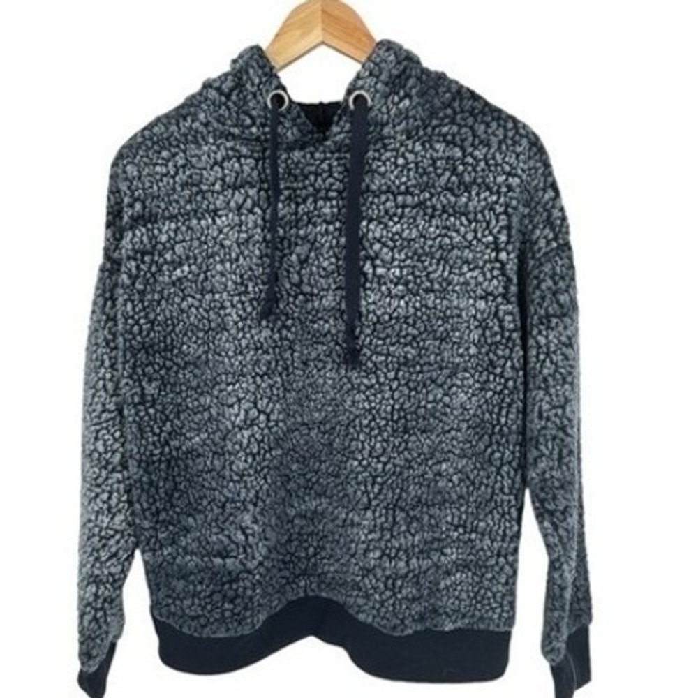 Poof New York Blue‎ Gray Fuzzy Hoodie Sweater Small